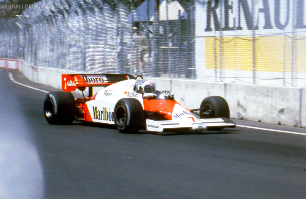 Alain Prost driving his McLaren in the 1984 Dallas Grand Prix