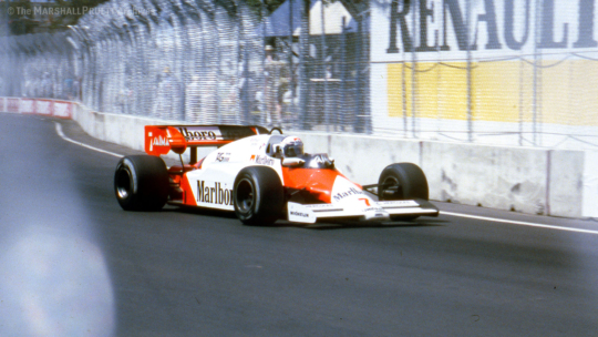 Alain Prost driving his McLaren in the 1984 Dallas Grand Prix