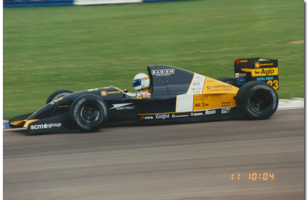 Alex Zanardi driving the V12 Lamborghini F1 engine powered Minardi